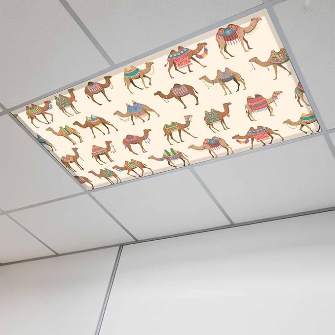 Fluorescent Light Covers for Ceiling Lights Desert Camel Magnetic Light Filters 1 Pack 4x2 ft Vintage Southwest Date Trees Ceiling Lights Cover for Classroom Office School Home Drop Lamp Decor