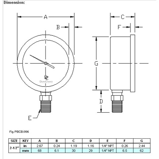 2-1/2" Oil Filled Pressure Gauge - Stainless Steel Case, Brass, 1/4" NPT, Lower Mount Connection, 0-100