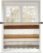 Sheer Curtains 45 Inch Length, Brown Wood Grain Semi Sheer Curtains Light Filtering Window Treatment, Vintage Country Geometric Striped Privacy Voile Drapes for Living Room Bedroom 52x45 Inch