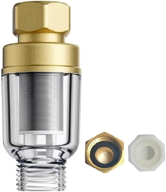 FA22 MINI Brass Sediment Filter, 50 Micron, Reusable Water Filter, Anti Scale, Anti Clothes Yellow, Traps Rust/Mud/Sand, Compact Portable