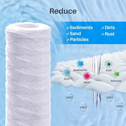 CFS – 12 Pack String Wound Sediment Water Filter Cartridges Compatible with RS5-SS Models – Removes Bad Taste and Odor – Whole House Replacement Filter Cartridge – 5 Micron
