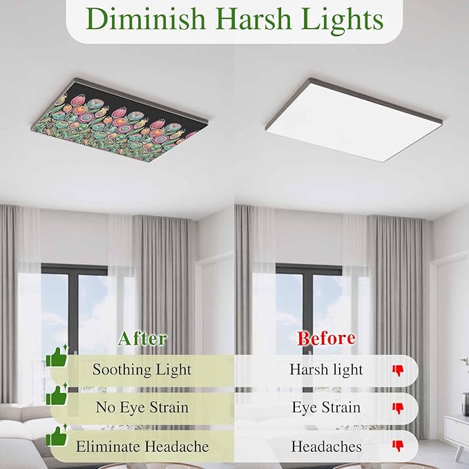 Fluorescent Light Covers for Ceiling Lights Colorful Flowers Magnetic Light Filters 2 Pack 4x2 ft Abstract Lines Floral Ceiling Lights Cover for Classroom Office School Home Drop Lamp Decor