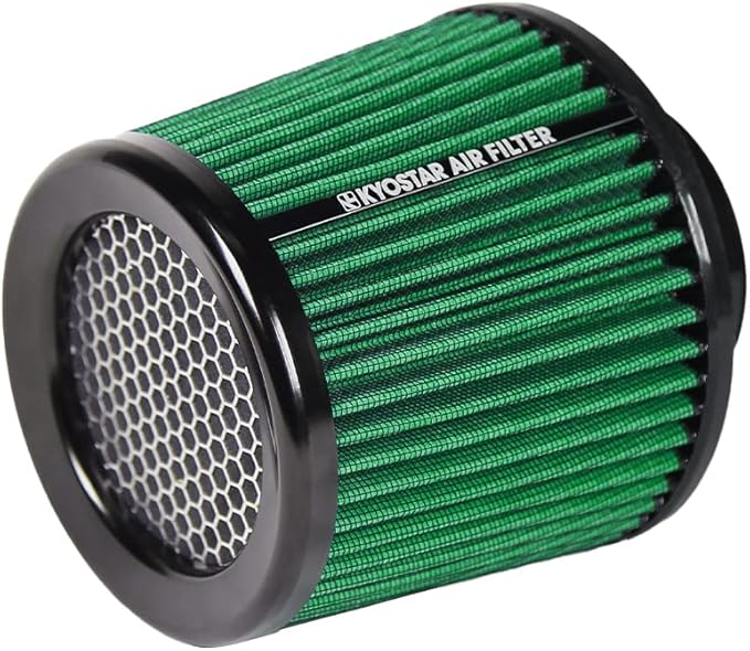 KYOSTAR Universal 3" (76mm) High-Flow Air Filter, Reusable Cone Cold Air Intake, High Performance, Washable, Clamp-On Car High Flow Dry Air Kit, Flange Diameter: 3 Inch, Filter Height: 6.4 Inch, Green