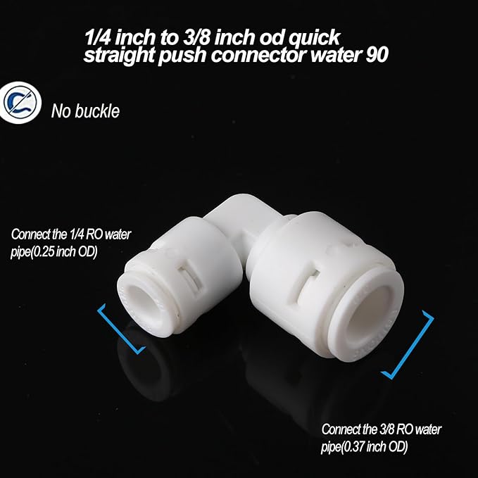 10-Pack 3/8" to 1/4" Push to Connect Fitting Kit - 5 Straight + 5 Elbow Adapters for RO Water Systems/Refrigerators | POM Quick Connect Fittings with Leak-Proof Seals