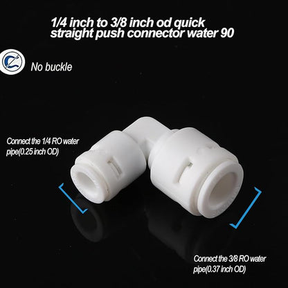 10-Pack 3/8" to 1/4" Push to Connect Fitting Kit - 5 Straight + 5 Elbow Adapters for RO Water Systems/Refrigerators | POM Quick Connect Fittings with Leak-Proof Seals