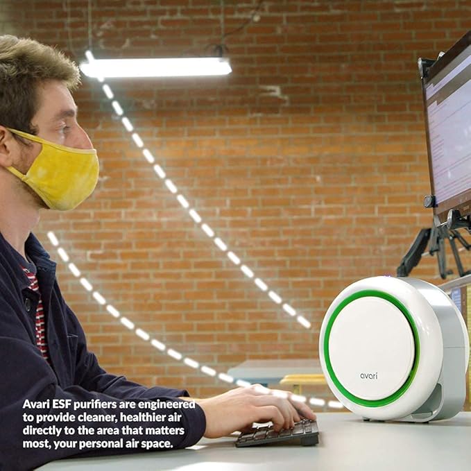AVARI™ 525 Green Desktop Personal Air Purifier made in Korea. Filtering Personal Breathing Zone. Ultra Quiet Electro-Static Filters to 0.1 Micron