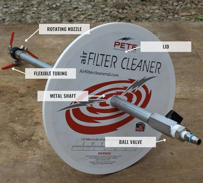 Original Air Filter Cleaner by Pete Industries - Heavy Duty Construction built to last - Made in USA - 360 Degree rotating filter cleaner