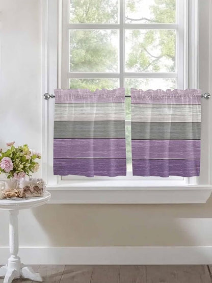 Country Wood Board Gray Purple Window Valance Curtains, Farmhouse Gradient Plank Light Filtering Kitchen Valance with 3-inch Rod Pocket for Living Room Bathroom Bedroom,2 Panel,27.5x24In