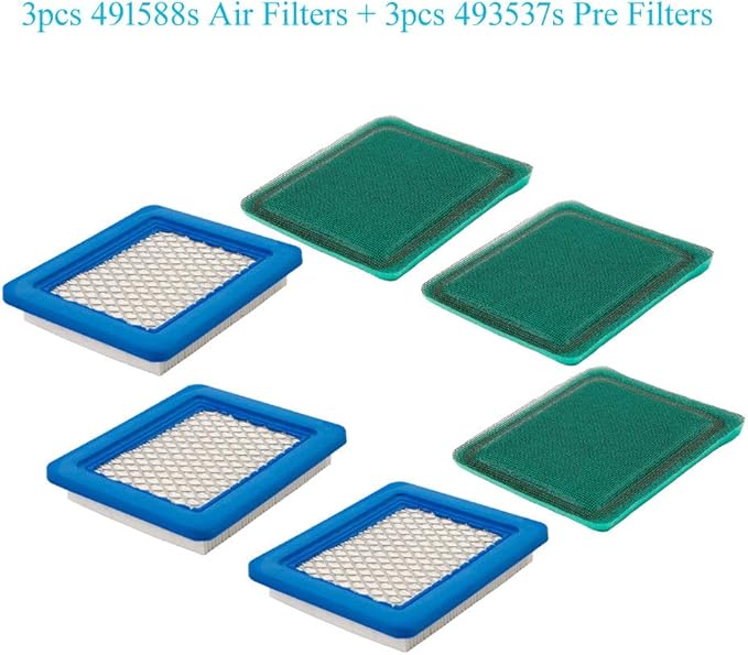 HOODELL 3 Pack 491588S Air Filter with Pre Filter, Compatible with 491588 493537 493537S Toro 20332 Craftsman 33644, Push Lawn Mower Air Cleaner