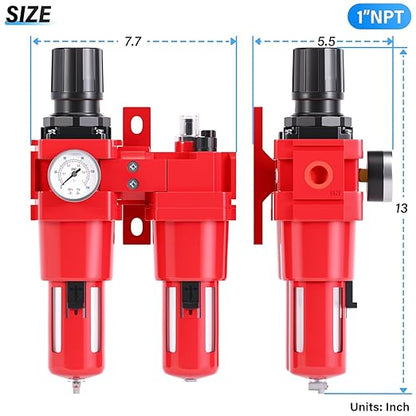 TAILONZ PNEUMATIC 1 Inch NPT Air Filter Pressure Regulator Water/Oil Trap Separator Combo(0-150PSI),Air Tool Compressor Filter with Gauge AC5010-10M(Manual Drainage)