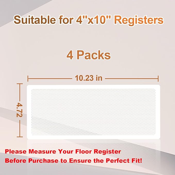 White Floor Register Vent Screen Cover 4"x10" Magnetic, Perfect for Wall/Ceiling/Floor Air Vent Filters (4-Packs)