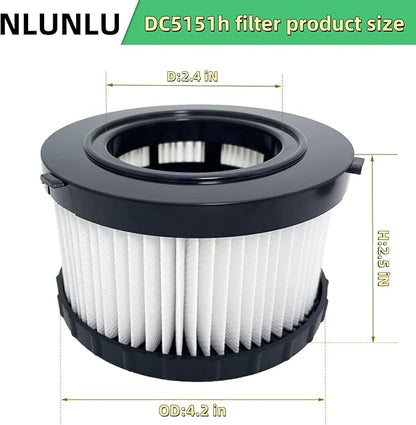 (2pieces) DC5151H HEPA filter replacement accessory, compatible with DEWALT dry wet vacuum DCV517B DC515 DCV517, equipped with 1 reusable cleaning brush