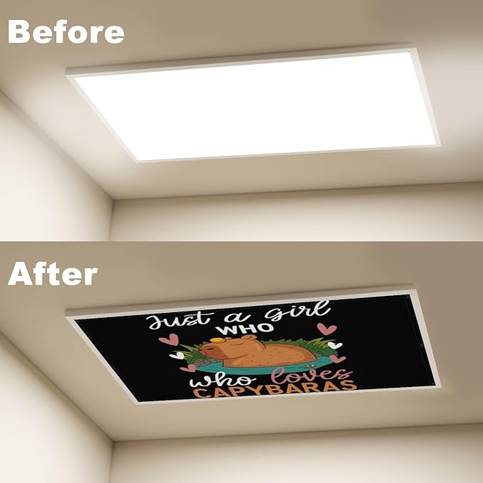 6 Pcs Fluorescent Light Covers for Ceiling Lights Cute Capybara Gifts Hearts Nature Just Girl Who Loves Capybaras Decorative Magnets Light Filters for Office Home Classroom Must Haves 4’ x 2’