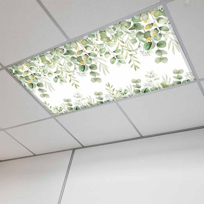 Fluorescent Light Covers for Ceiling Lights Sage Green Eucalyptus Leaves Magnetic Light Filters 1 Pack 4x2 ft Nature Leaf Plant Ceiling Lights Cover for Classroom Office School Home Drop Lamp Decor