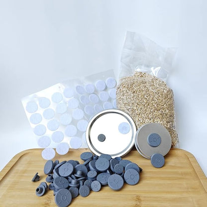 100PCS Self Healing Injection Ports and 120PCS Synthetic Filter Stickers Mushroom Growing Supplies（13mm for Ports &20mm for Stickers ）