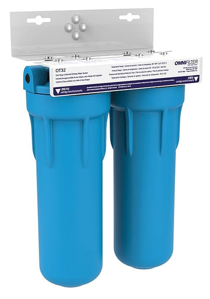 Pentair OMNIFIlter OT32 Water Filtration System, 10" Premium Dual-Stage Undersink Filter System, NSF Certified to Reduce PFOA/PFOS, Includes Dual Housings, RS14 and CB3 Cartridges and All Hardware