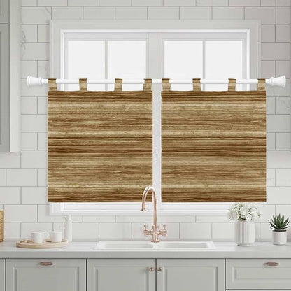 Vintage Western Kitchen Curtains 24 Inch Length, Small Window Curtains Tab Top, Rustic Farmhouse Wooden Grain Barn Door Light Filtering Short Window Treatments Tier Drapes 27.5"x24" 2 Panel