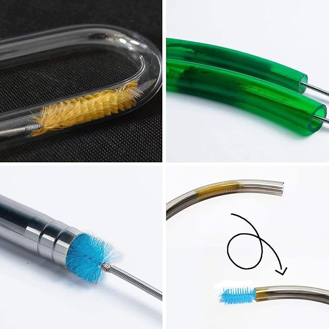 Flexible Drain Brush Cleaner Kit – CPAP Hose Cleaner 5ft Long Elastic Double Head Nylon Cleaning Brush + 3pcs 10” Straw Brushes for Aquarium Water Filter Pipe Air Tube Fish Tank Tub Sinks Glass Vase