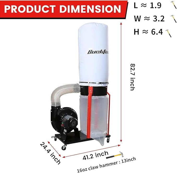 Bucktool 1.5HP Portable Dust Collector, 1100 CFM Workshop Dust Extraction Machine with Mobile Stand