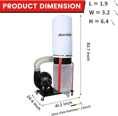 Bucktool 1.5HP Portable Dust Collector, 1100 CFM Workshop Dust Extraction Machine with Mobile Stand