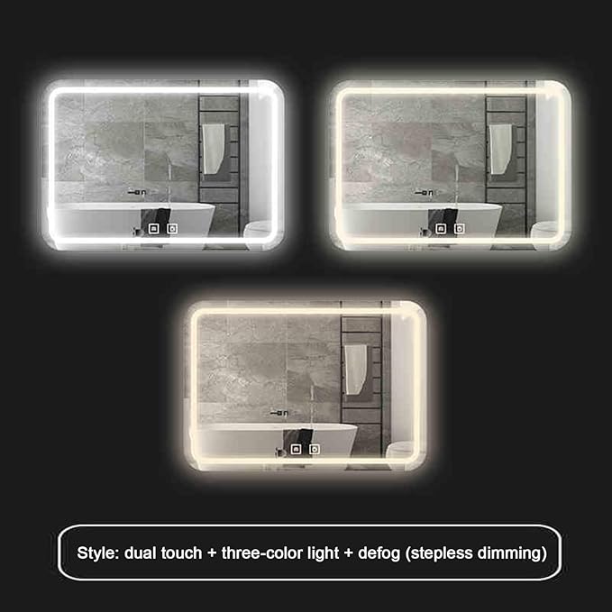 Smart Lighted Bathroom Mirror for Wall，Bathroom Mirror with LED Lights，Lighted Bathroom Makeup，Waterproof，Shatterproof，with Touch Sensor/Dimming/Demister pad(H50*W70cm/H19.7*W27.6IN)