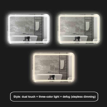 Smart Lighted Bathroom Mirror for Wall，Bathroom Mirror with LED Lights，Lighted Bathroom Makeup，Waterproof，Shatterproof，with Touch Sensor/Dimming/Demister pad(H50*W70cm/H19.7*W27.6IN)