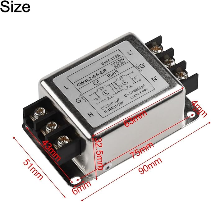 Single-Phase 2-Stage Power Supply Filter Anti-interference With Alloy Shell For CW4L2 Models Electrical And Electronic Equipment(6A)