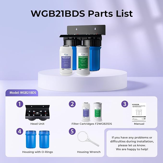 iSpring Anti-Scale Whole House Water Filter System, Reduces up to 99% Chlorine, Odor, and Sediments, 2-Stage Water Descaler and Whole House Water Filter, 1" Inlet/Outlet, Model: WGB21B-DS