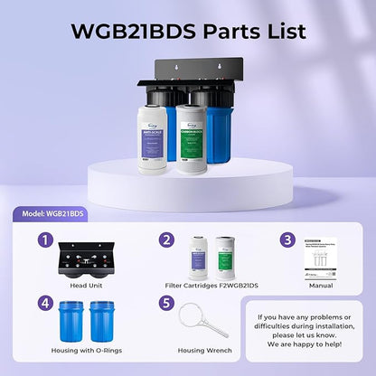 iSpring Anti-Scale Whole House Water Filter System, Reduces up to 99% Chlorine, Odor, and Sediments, 2-Stage Water Descaler and Whole House Water Filter, 1" Inlet/Outlet, Model: WGB21B-DS