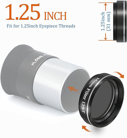 1.25" Moon Filter for Telescope – ND96 Neutral Density, 13% Transmission, Reduces Lunar Glare