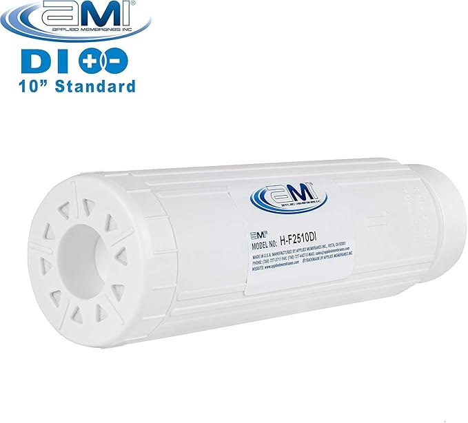 APPLIED MEMBRANES INC Deionization Water Filter Cartridge for Ultra Pure Water | 10 Inch Standard DI Filter | High Purity Semiconductor Grade Mixed Bed DI Resin | Great for Aquarium and Reef H-F2510DI