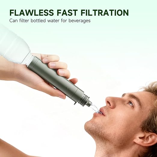 4 Pack Water Filter Straw, Portable Personal Water Filtration System, Compact Multi-Layer Filtration for Camping, Hiking, Travel, Biking, Survival, and Emergencies (Green)