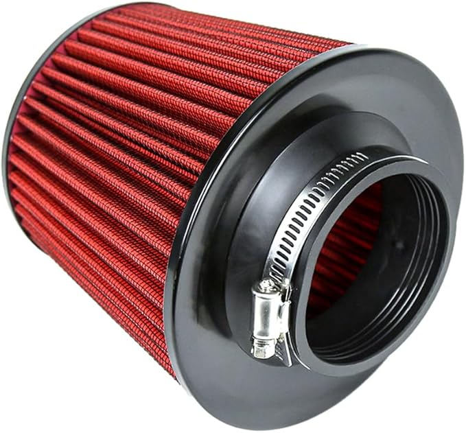 KYOSTAR Universal 3" (76mm) High-Flow Air Filter, Reusable Cone Cold Air Intake, High Performance, Washable, Clamp-On Car High Flow Dry Air Kit, Flange Diameter: 3 Inch, Filter Height: 6.1 Inch, Red