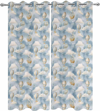 Hot Air Balloons Outdoor Curtains for Patio Fantasy Spaceship Cartoon Vintage Waterproof Outside Curtains with Grommet Top Weatherproof Curtain for Cabana Pergola Gazebo, 2 Pack, 54" W x 84" L
