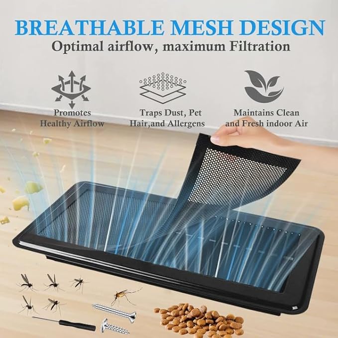 Mesh Vent Cover4 Pack, Magnetic Mesh Vent Covers for 4"x 10" Air Vent Filters, Vent Screens for Air Vent Home Wall Ceiling Floor, Floor Vent Mesh Cover Catches Debris Hair Insect Vent Filters
