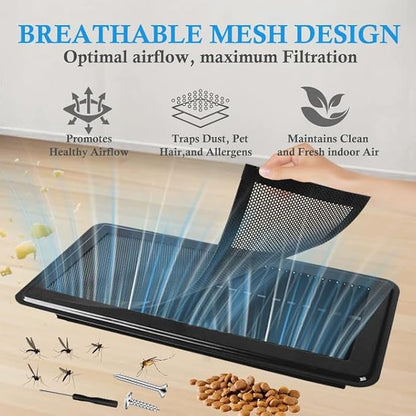 Mesh Vent Cover4 Pack, Magnetic Mesh Vent Covers for 4"x 10" Air Vent Filters, Vent Screens for Air Vent Home Wall Ceiling Floor, Floor Vent Mesh Cover Catches Debris Hair Insect Vent Filters
