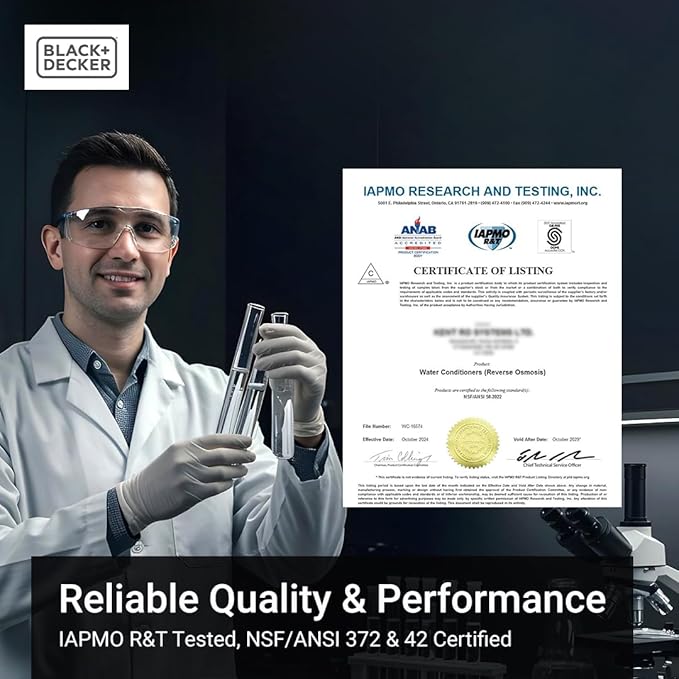 BLACK+DECKER Undersink Water Filter 10’’ | Reduces CHLORAMINE,Chlorine, Lead, PFAS, Bad Taste, Odor | Under Counter Water Filter Direct Connect to Kitchen Faucet | NSF/ANSI 42 Certified | 1 year