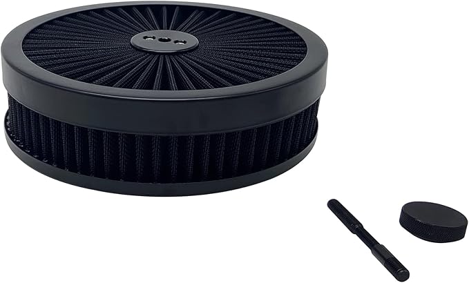 X-AVION Full Flow Round 9''X2'' Air Filter Assembly Kit Black Washable and Resuable Air Cleaner with Mounting Stud & Wing Nut Kit Air Cleaner for 4 Barrel Carburetor V8 Chevy Fοrd