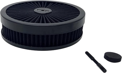 X-AVION Full Flow Round 9''X2'' Air Filter Assembly Kit Black Washable and Resuable Air Cleaner with Mounting Stud & Wing Nut Kit Air Cleaner for 4 Barrel Carburetor V8 Chevy Fοrd