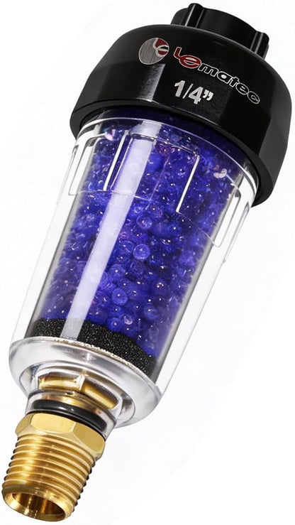LEMATEC Compressed Air Dryer with Desiccant Filter System - Removes Oil, Water & Moisture for Pneumatic Tools, HVLP Paint Spray Guns - 150 PSI, 22 CFM Flow Rate - 1/4"