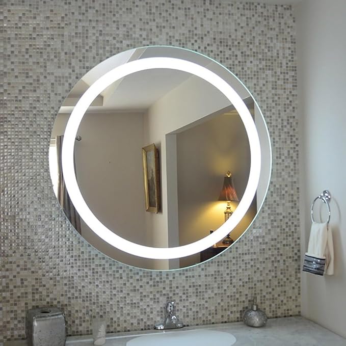 LTSRLL Frameless Illuminated LED Bathroom Wall Mirror with Touch, Demister Pad and Dimmable Lights & 3 Colors for Makeup Shaving and Bath Vanity IP44(Translucent,50cm/19.7in)