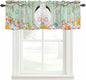 Easter Curtain Valances for Windows, Kitchen Valance Window Treatment, Spring Watercolor Bunny Eggs Wooden Grain Green Light Filtering Block Curtains for Bathroom/Bedroom/Living Room 42'' x 12''