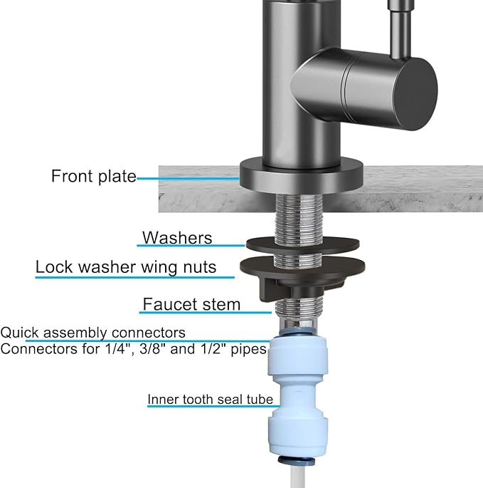 Kitchen Sink Faucet with Pull - Down Sprayer, 2 - Handle 3 - in - 1 Kitchen Sink Filter Faucet, Cold and Hot Mixer Drinking Water Faucet (Filter Faucet, Grey)