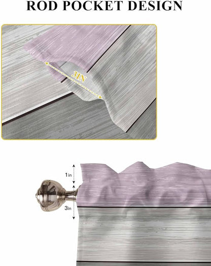 Country Wood Board Gray Purple Window Valance Curtains, Farmhouse Gradient Plank Light Filtering Kitchen Valance with 3-inch Rod Pocket for Living Room Bathroom Bedroom,2 Panel,52x54In