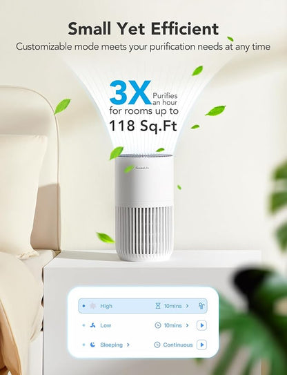 GoveeLife Mini Air Purifier for Bedroom, Smart Filter Air Purifier with App Alexa Control for Pet Hair, Odors, Pollen, HEPA Portable Air Cleaner with 3 Speeds, 2 Modes, Timer, Aroma for Home