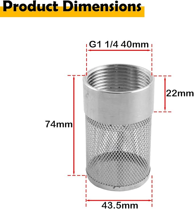 Dia Hose Inlet Suction Strainer Filter, Stainless Steel Water Pump Filter for Garden Irrigation, High Pressure Water Pump, Sprayer & Plumbing Systems (43.5mm)