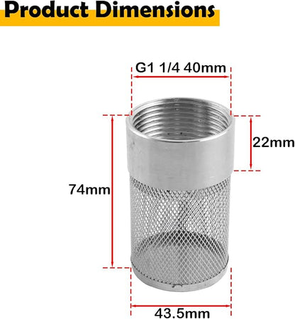 Dia Hose Inlet Suction Strainer Filter, Stainless Steel Water Pump Filter for Garden Irrigation, High Pressure Water Pump, Sprayer & Plumbing Systems (43.5mm)