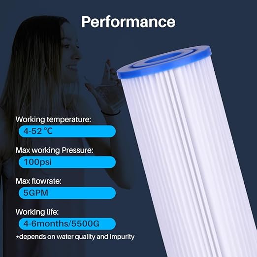 CFS – 10" x 4.5" 30 Micron Compatible Water Filters for HDX HDX4PF4 Pleated High Flow Whole House Filter, Reduces Sediment, 3-Pack