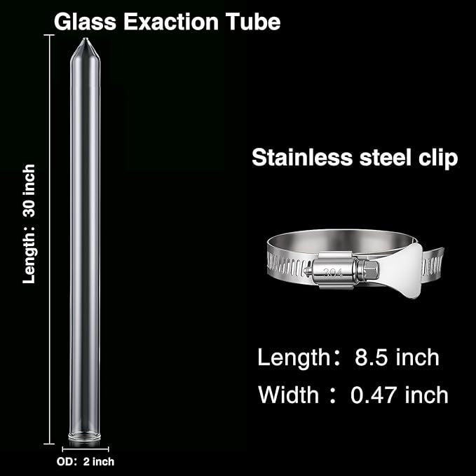 Chunful Glass Extractor Extraction Filter Tube 30" Long 50mm Diameter Thick and Sturdy Extraction Filter Tubes with Stainless Steel Clamp