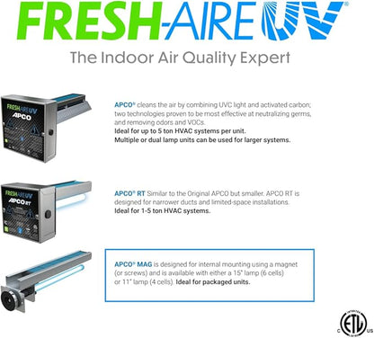 Fresh-Aire APCO Magentic Mount with 6 Carbon Cell Filter Matrix, Includes 2 Year Lamp, 18-32 VAC